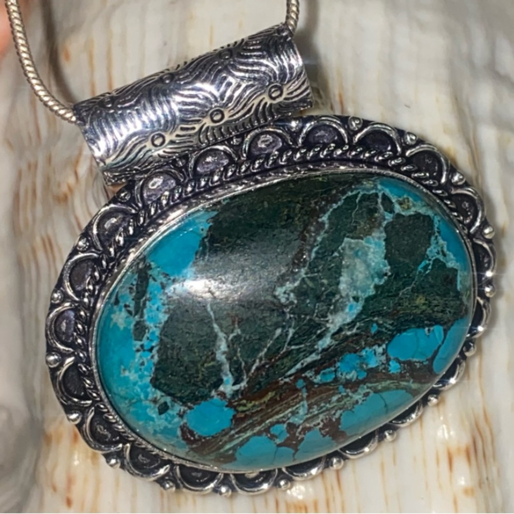 Copper ingrained in Kingman Turquoise handmade pendant